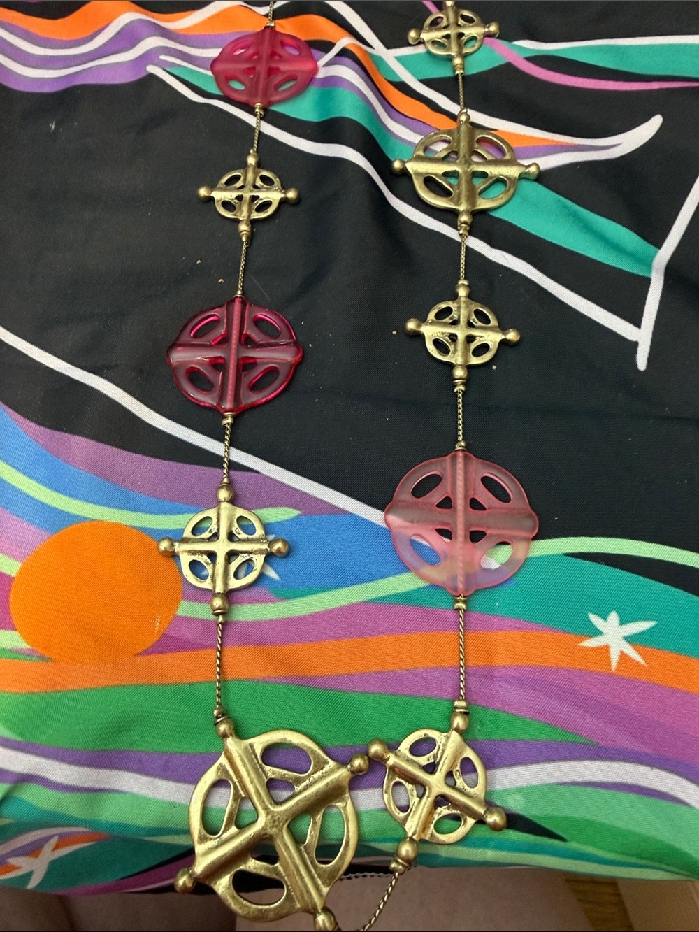 Linea by Louis Dell'Olio Brass-Link Necklace with Red and Pink Accents